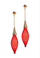 Gretchen - Single Drop Chain Stud Earrings - Red | Gold