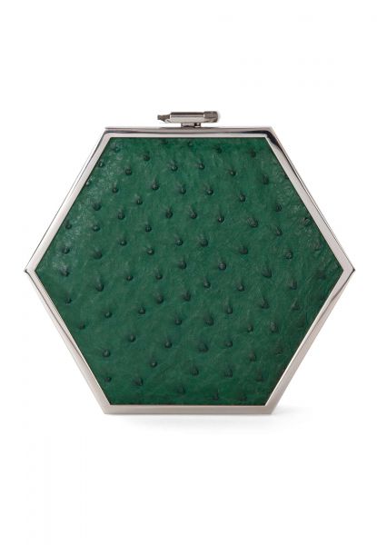 Gretchen - Zeitgeist Silver Hexagon Clutch - Green Ostrich