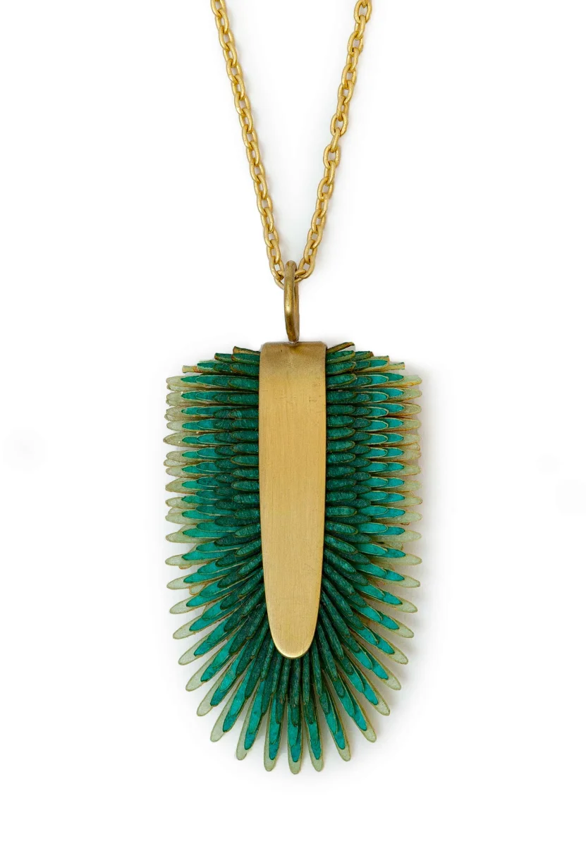 Gretchen Pam Pem Pendant in green – necklace with a goat leather parchment pendant