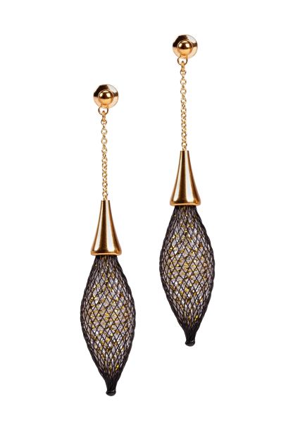 Gretchen - Single Drop Chain Stud Earrings - Black Gold | Gold