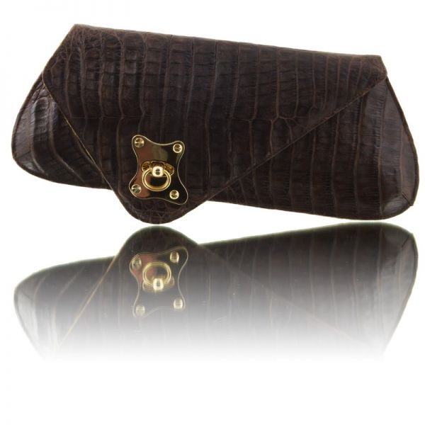 Gretchen - Zeitgeist Clutch - Brown Crocodil and Cream